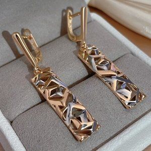 Rose Gold And Silver Long Abstract Earrings